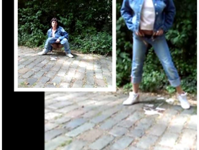 Gehwegpiss in Jeans