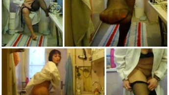 Rumgealbert im Kittel+schwarze Nylons