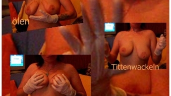 Tittenölung in Latexhandschuhen+talk