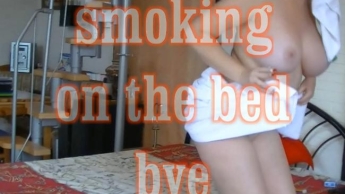 smoking on the bed