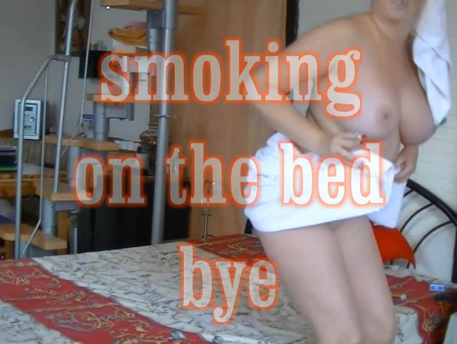 smoking on the bed