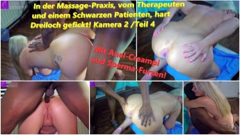 In der Massage-Praxis, vom Therapeuten und einem Schwarzen Patienten, hart Dreiloch gefickt! Teil 4